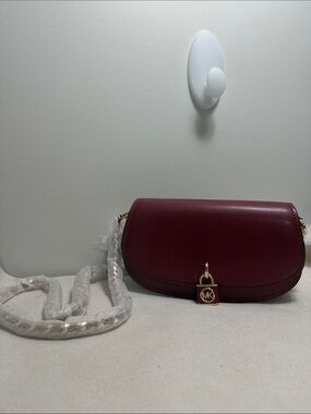 Michael Kors Burgundy Leather Saddle Crossbody with Gold Lock